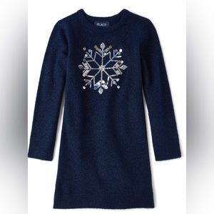 NWB-The Children's Place, size 7/8, Girls Sequin Snowflake Sweater Dress - Tidal